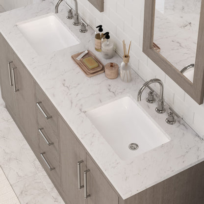 Hugo 72 in. Bath Vanity in Grey Oak with Marble Vanity Top in White with White Basin | Water Creation
