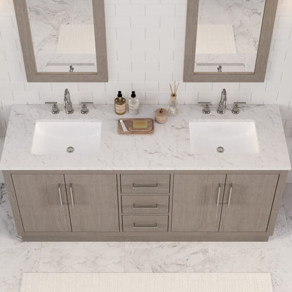 Hugo 72 in. Bath Vanity in Grey Oak with Marble Vanity Top in White with White Basin | Water Creation