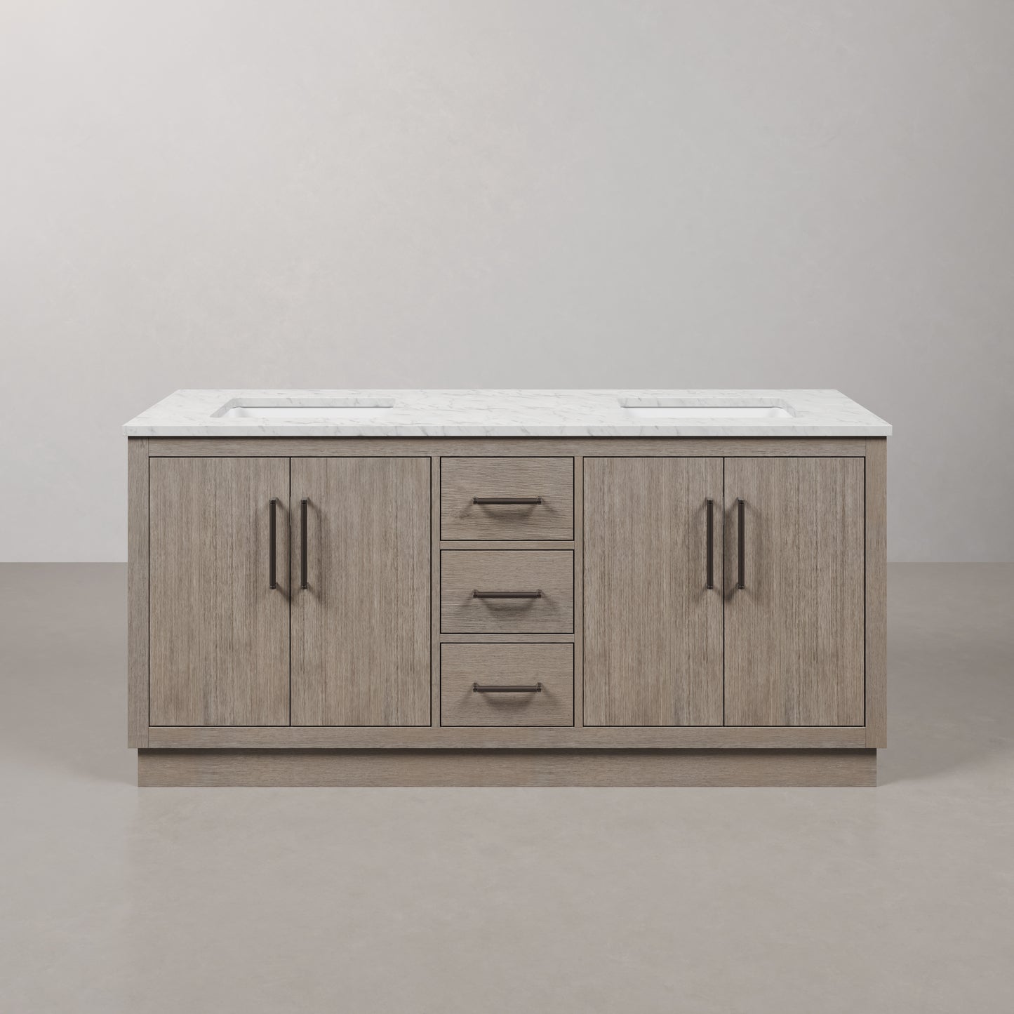 Hugo 72 in. Bath Vanity in Grey Oak with Marble Vanity Top in White with White Basin | Water Creation