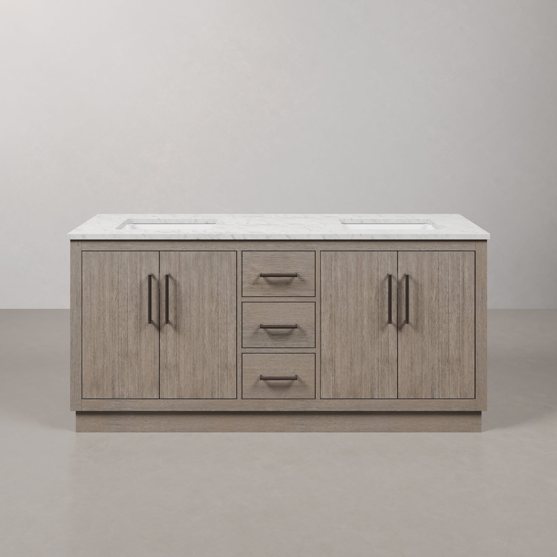 Hugo 72 in. Bath Vanity in Grey Oak with Marble Vanity Top in White with White Basin | Water Creation