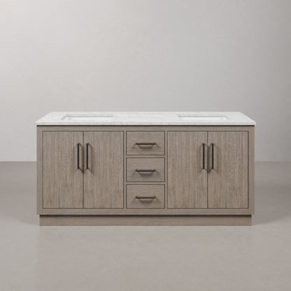 Hugo 72 in. Bath Vanity in Grey Oak with Marble Vanity Top in White with White Basin | Water Creation