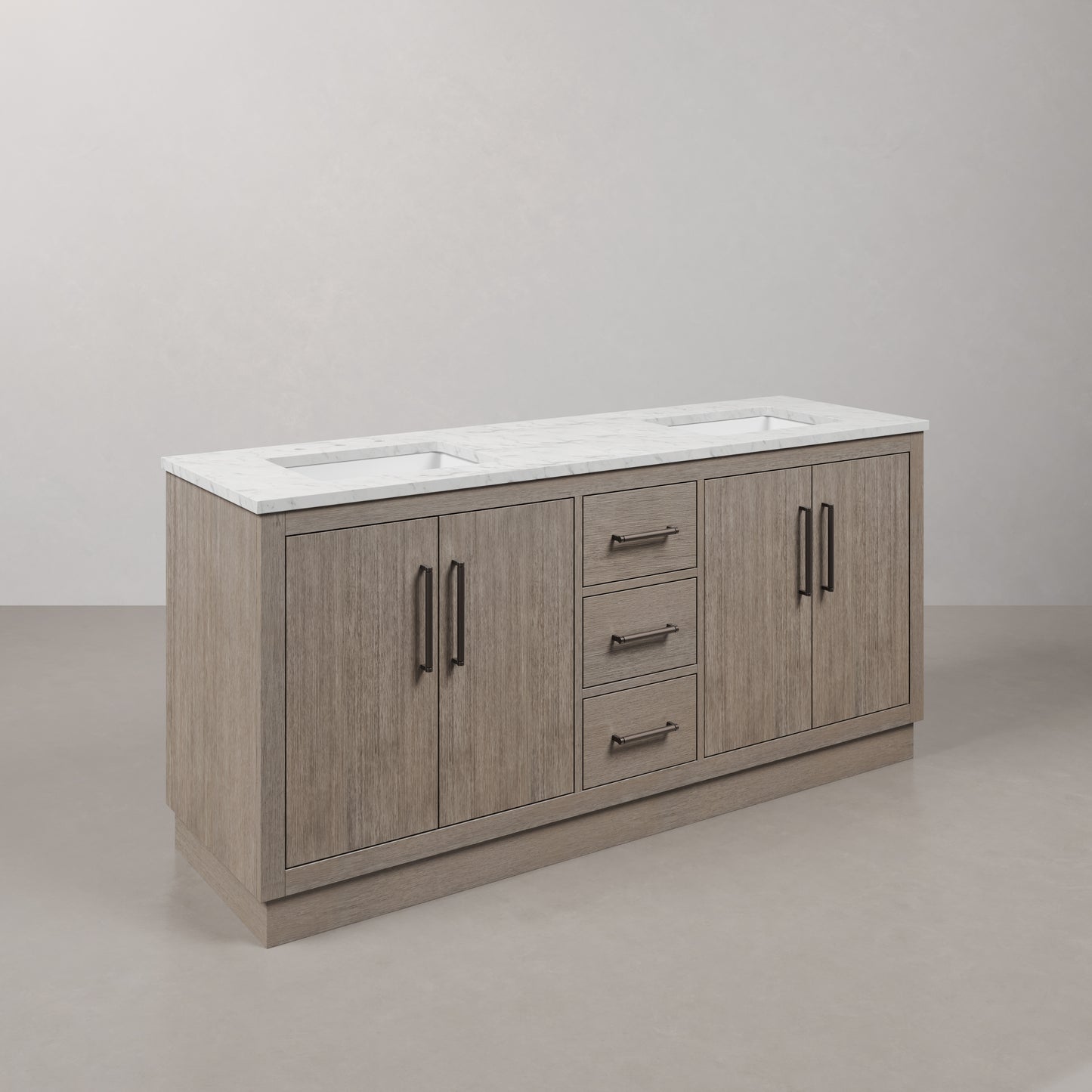Hugo 72 in. Bath Vanity in Grey Oak with Marble Vanity Top in White with White Basin | Water Creation