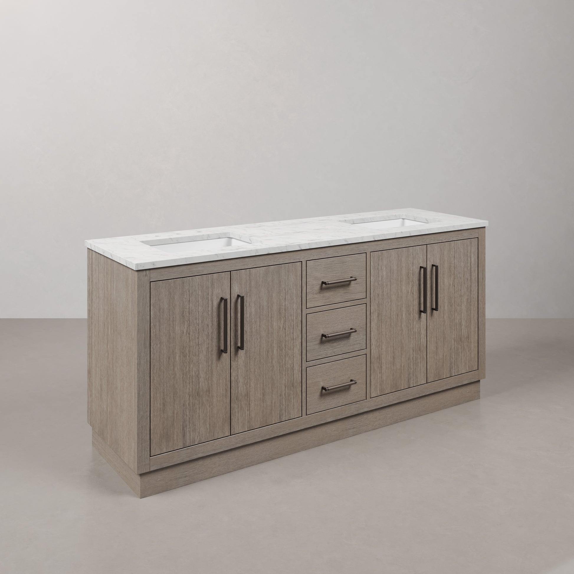 Hugo 72 in. Bath Vanity in Grey Oak with Marble Vanity Top in White with White Basin | Water Creation