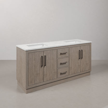 Hugo 72 in. Bath Vanity in Grey Oak with Marble Vanity Top in White with White Basin | Water Creation