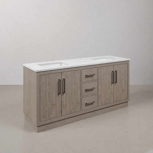 Hugo 72 in. Bath Vanity in Grey Oak with Marble Vanity Top in White with White Basin | Water Creation