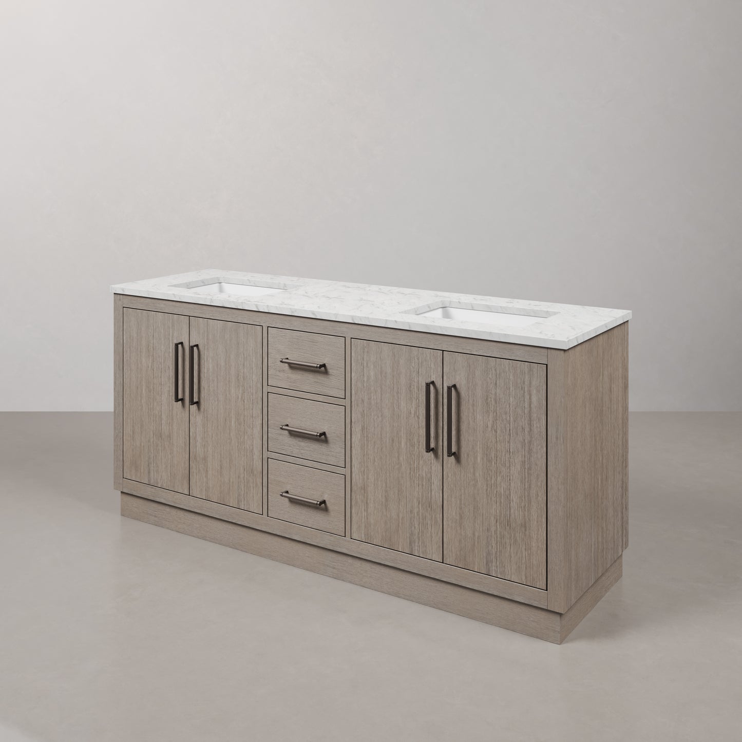 Hugo 72 in. Bath Vanity in Grey Oak with Marble Vanity Top in White with White Basin | Water Creation