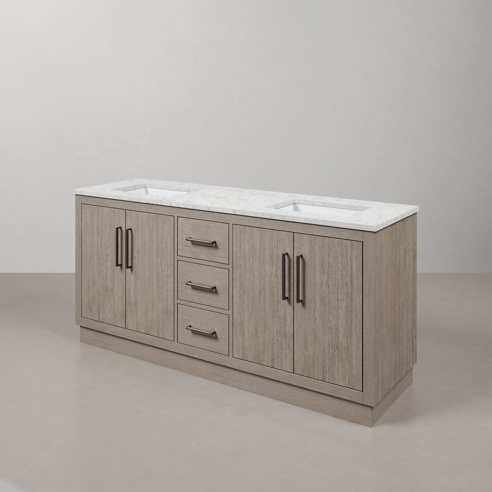 Hugo 72 in. Bath Vanity in Grey Oak with Marble Vanity Top in White with White Basin | Water Creation