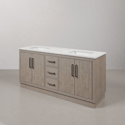 Hugo 72 in. Bath Vanity in Grey Oak with Marble Vanity Top in White with White Basin | Water Creation