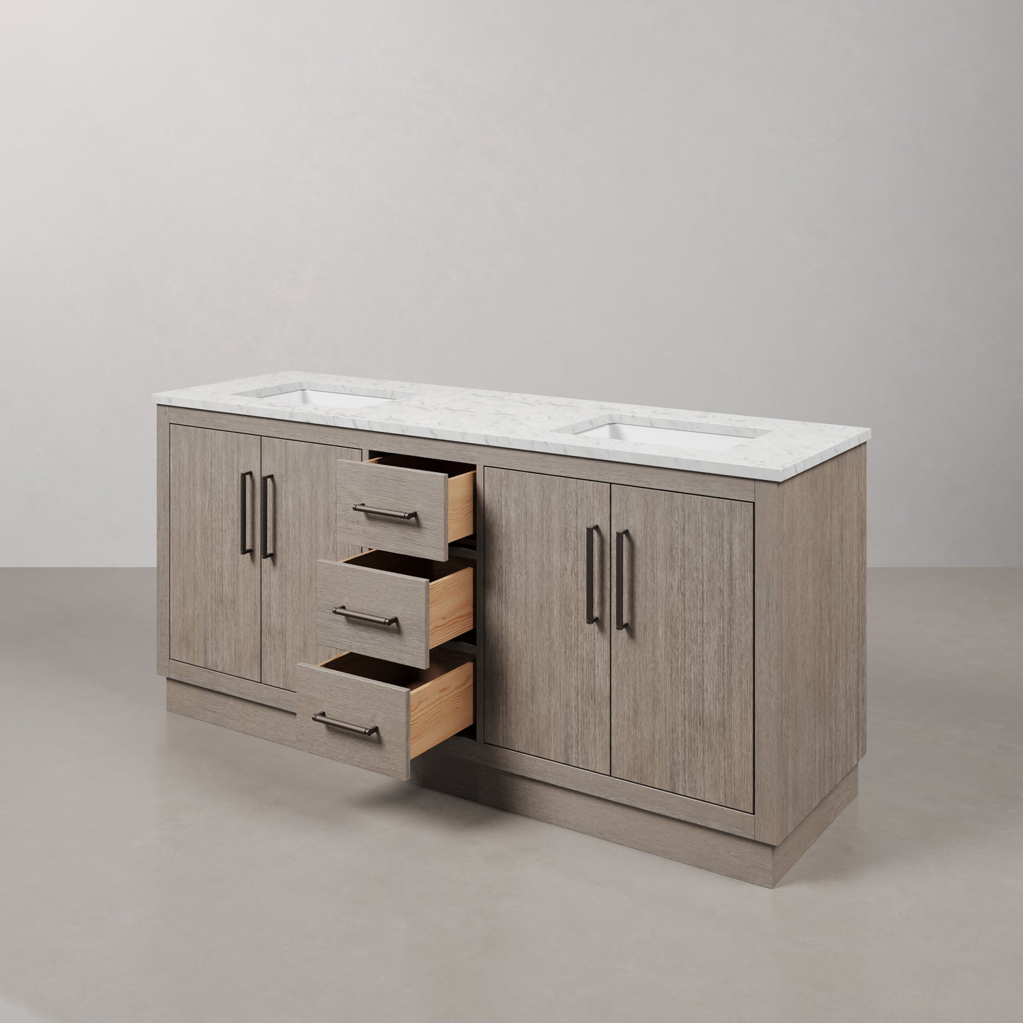 Hugo 72 in. Bath Vanity in Grey Oak with Marble Vanity Top in White with White Basin | Water Creation