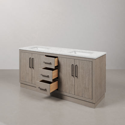 Hugo 72 in. Bath Vanity in Grey Oak with Marble Vanity Top in White with White Basin | Water Creation