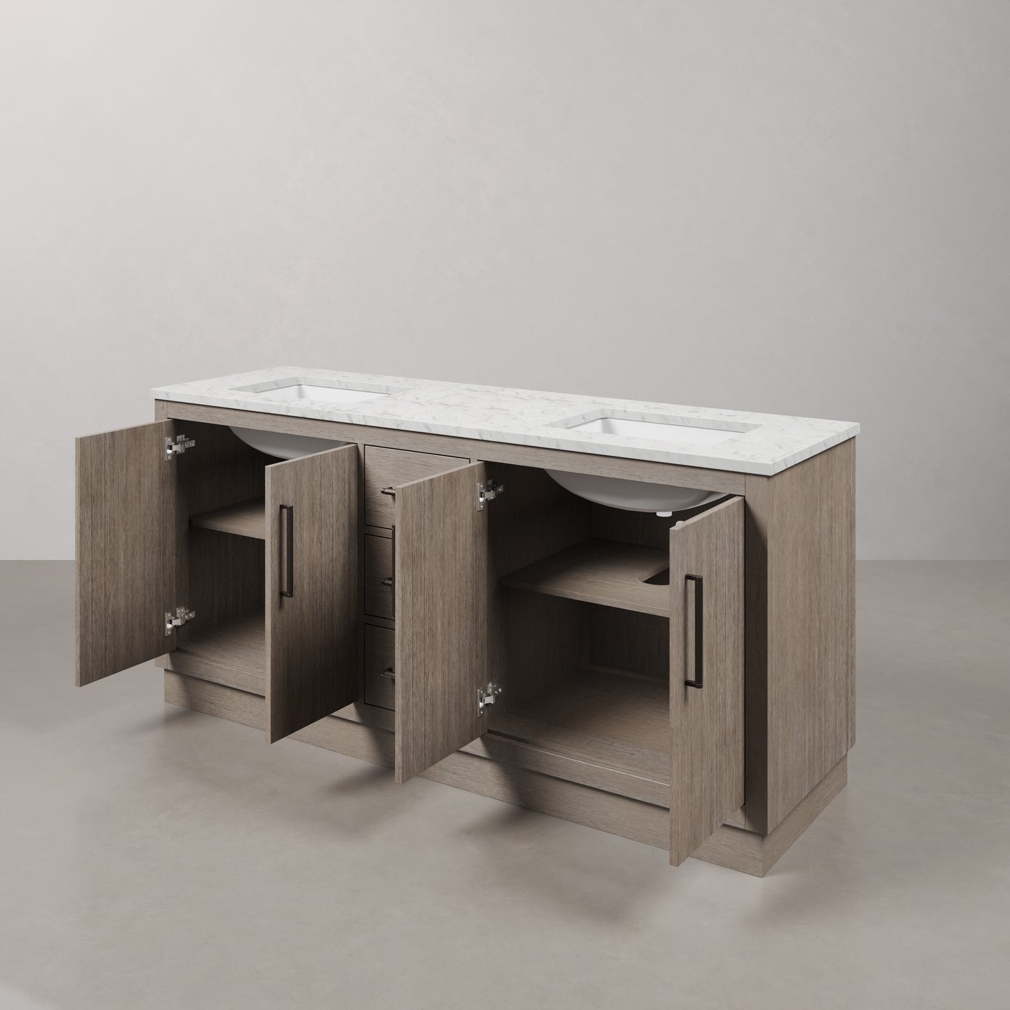 Hugo 72 in. Bath Vanity in Grey Oak with Marble Vanity Top in White with White Basin | Water Creation