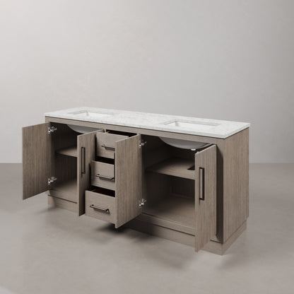 Hugo 72 in. Bath Vanity in Grey Oak with Marble Vanity Top in White with White Basin | Water Creation