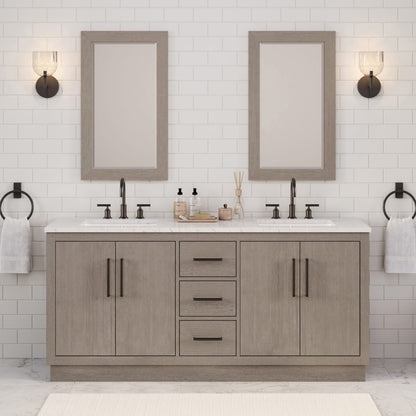 Hugo 72 in. Bath Vanity in Grey Oak with Marble Vanity Top in White with White Basin | Water Creation