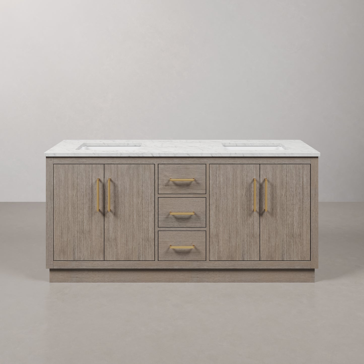 Hugo 72 in. Bath Vanity in Grey Oak with Marble Vanity Top in White with White Basin | Water Creation