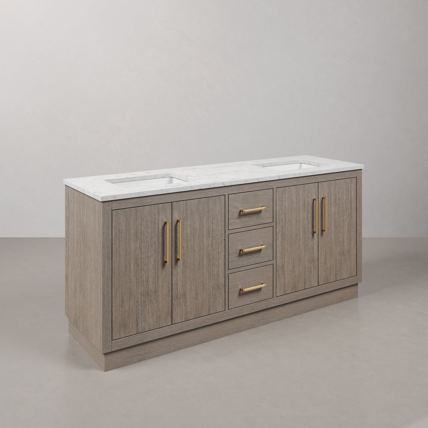 Hugo 72 in. Bath Vanity in Grey Oak with Marble Vanity Top in White with White Basin | Water Creation
