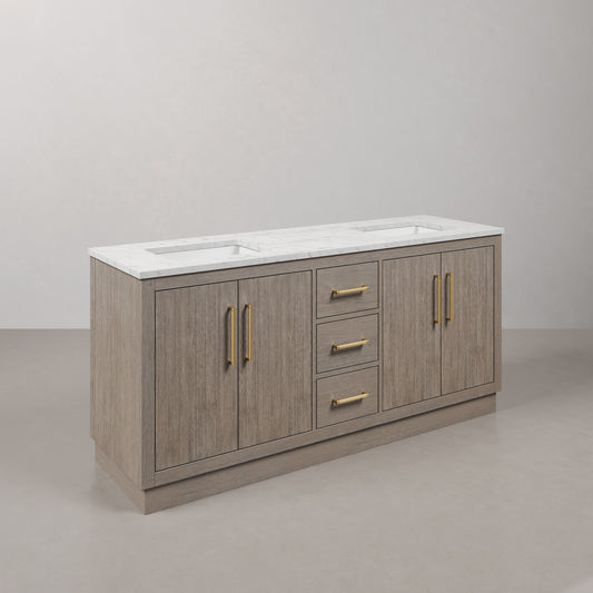 Hugo 72 in. Bath Vanity in Grey Oak with Marble Vanity Top in White with White Basin | Water Creation