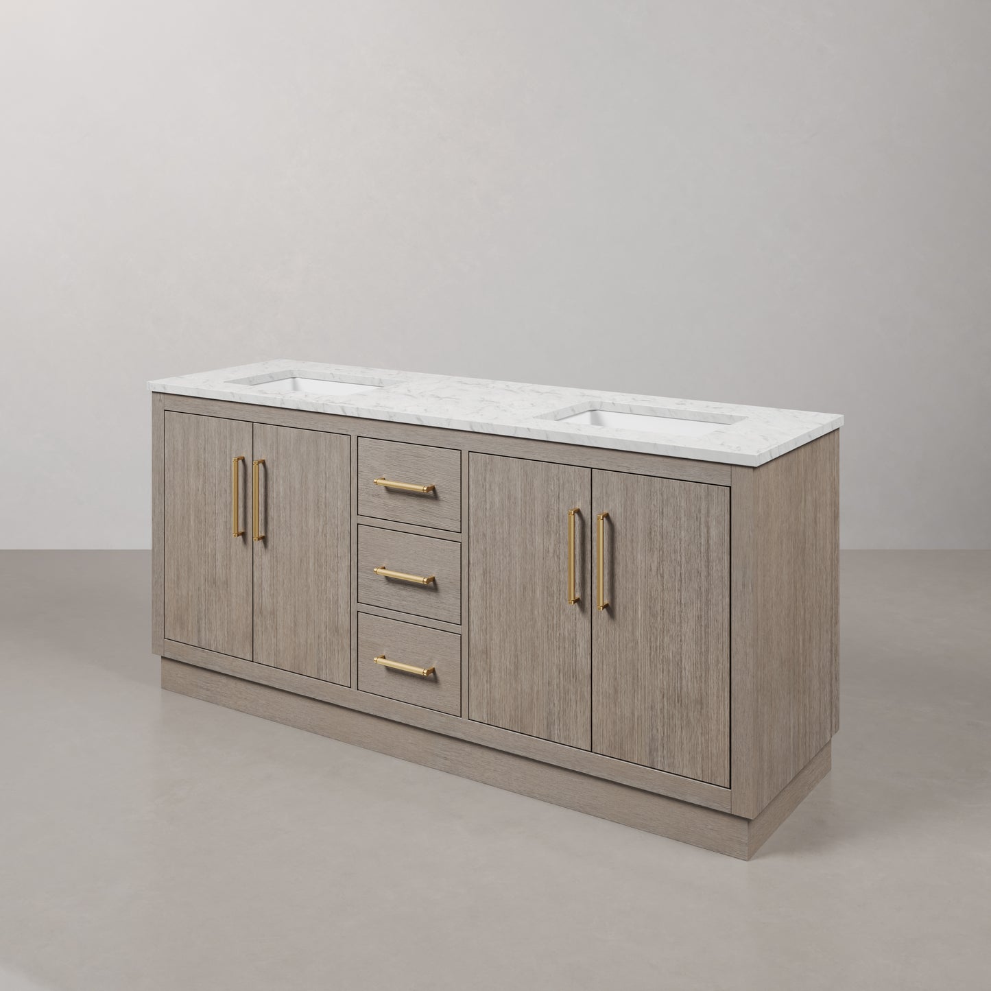Hugo 72 in. Bath Vanity in Grey Oak with Marble Vanity Top in White with White Basin | Water Creation