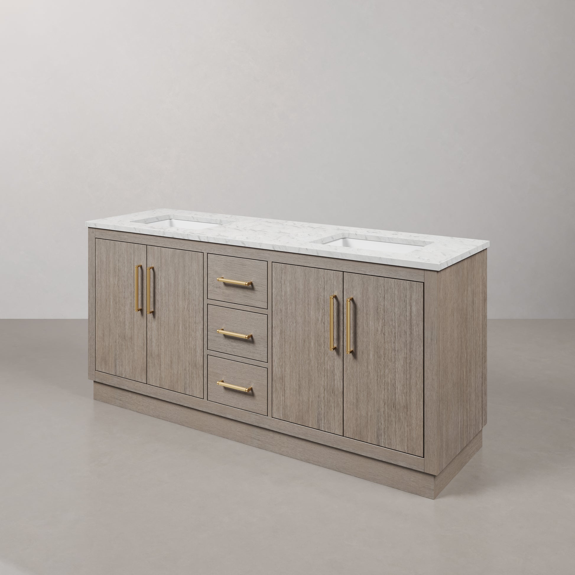 Hugo 72 in. Bath Vanity in Grey Oak with Marble Vanity Top in White with White Basin | Water Creation