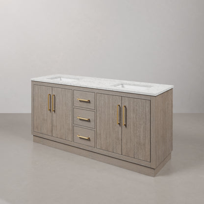 Hugo 72 in. Bath Vanity in Grey Oak with Marble Vanity Top in White with White Basin | Water Creation