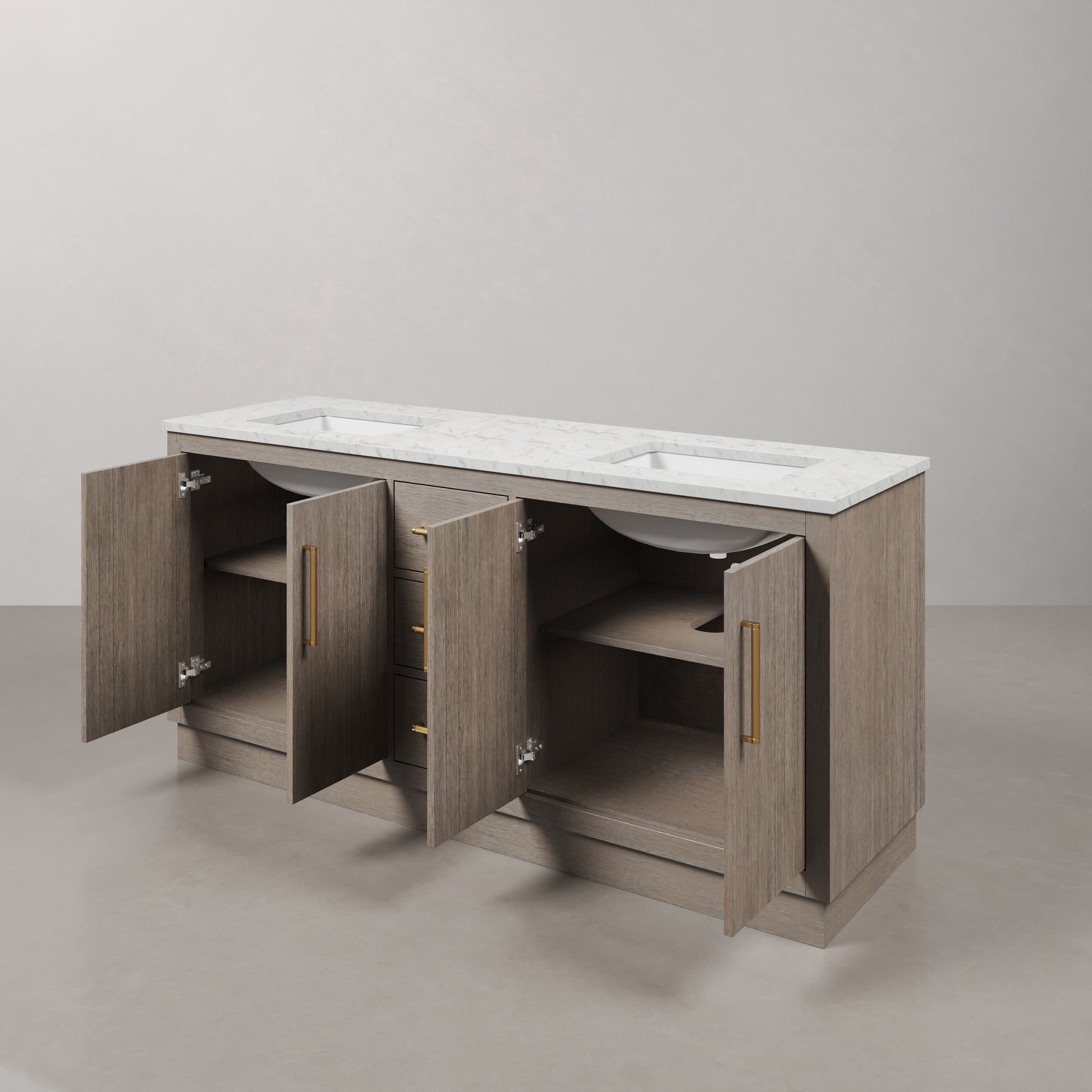 Hugo 72 in. Bath Vanity in Grey Oak with Marble Vanity Top in White with White Basin | Water Creation