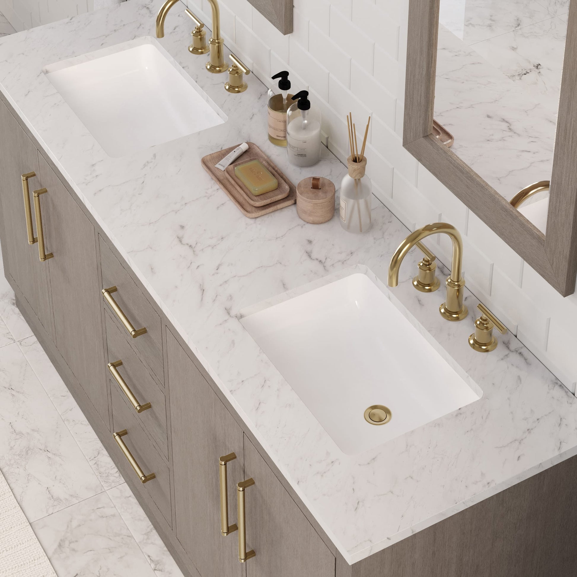 Hugo 72 in. Bath Vanity in Grey Oak with Marble Vanity Top in White with White Basin | Water Creation