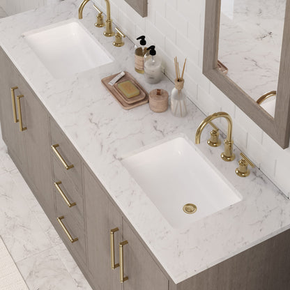 Hugo 72 in. Bath Vanity in Grey Oak with Marble Vanity Top in White with White Basin | Water Creation