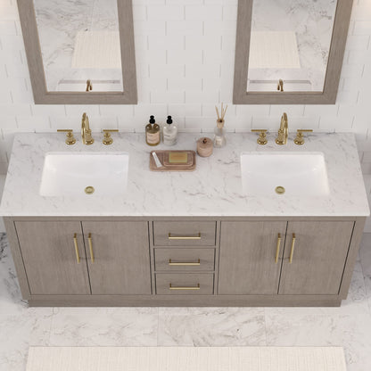 Hugo 72 in. Bath Vanity in Grey Oak with Marble Vanity Top in White with White Basin | Water Creation