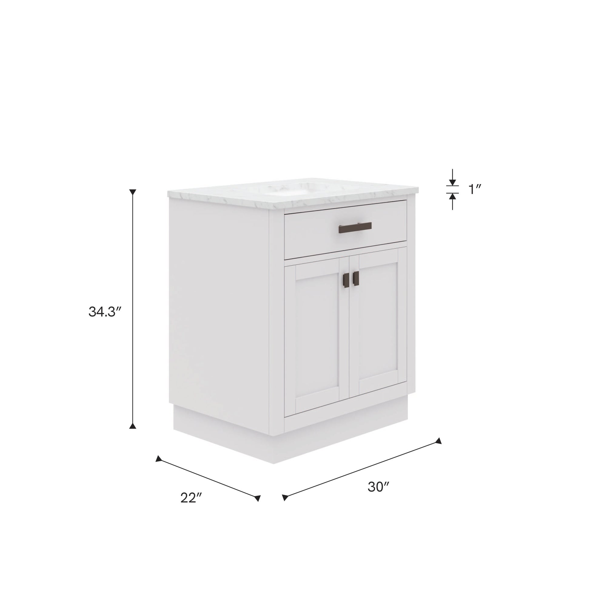 Hartford 30 In. Bath Vanity in White with Marble Vanity Top with White Basin | Water Creation
