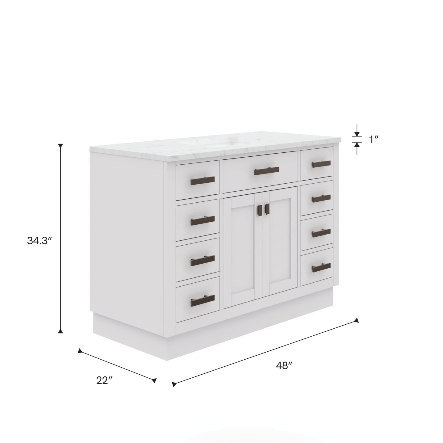 Hartford 48 In. 34 In. H Bath Vanity in White with Marble Vanity Top and White Basin | Water Creation