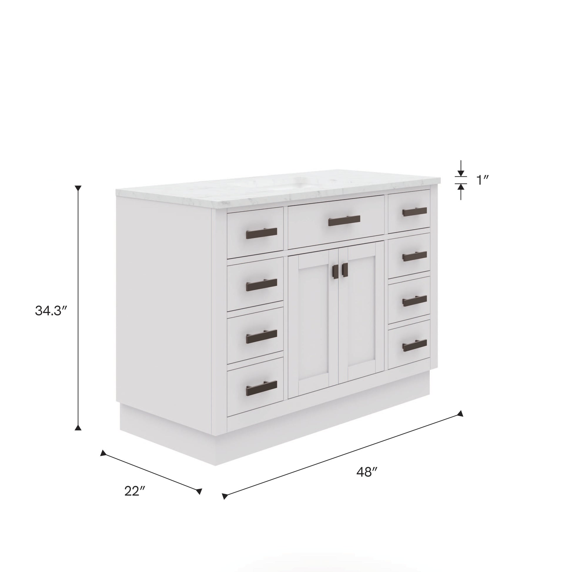 Hartford 48 In. 34 In. H Bath Vanity in White with Marble Vanity Top and White Basin | Water Creation