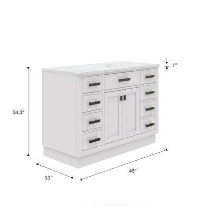 Hartford 48 In. 34 In. H Bath Vanity in White with Marble Vanity Top and White Basin | Water Creation