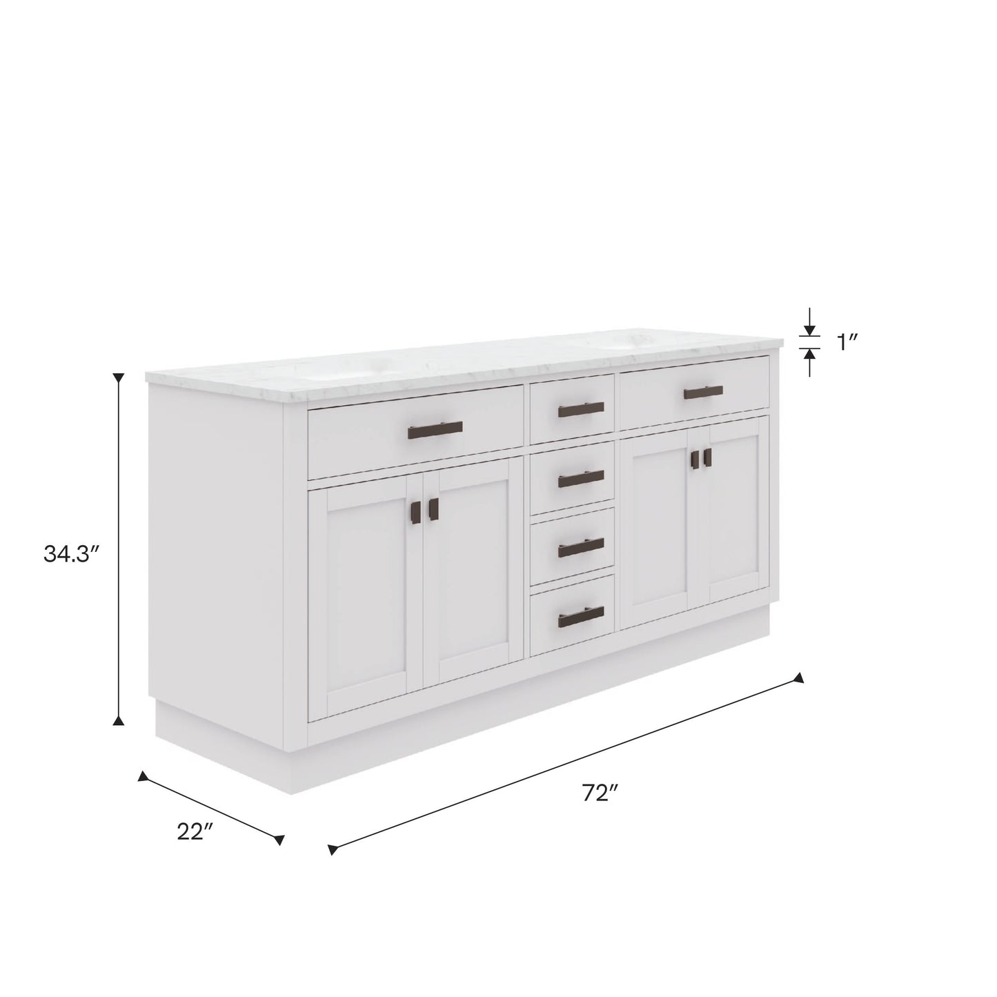 Hartford 72 In. Bath Vanity in White with Marble Vanity Top with White Basin | Water Creation