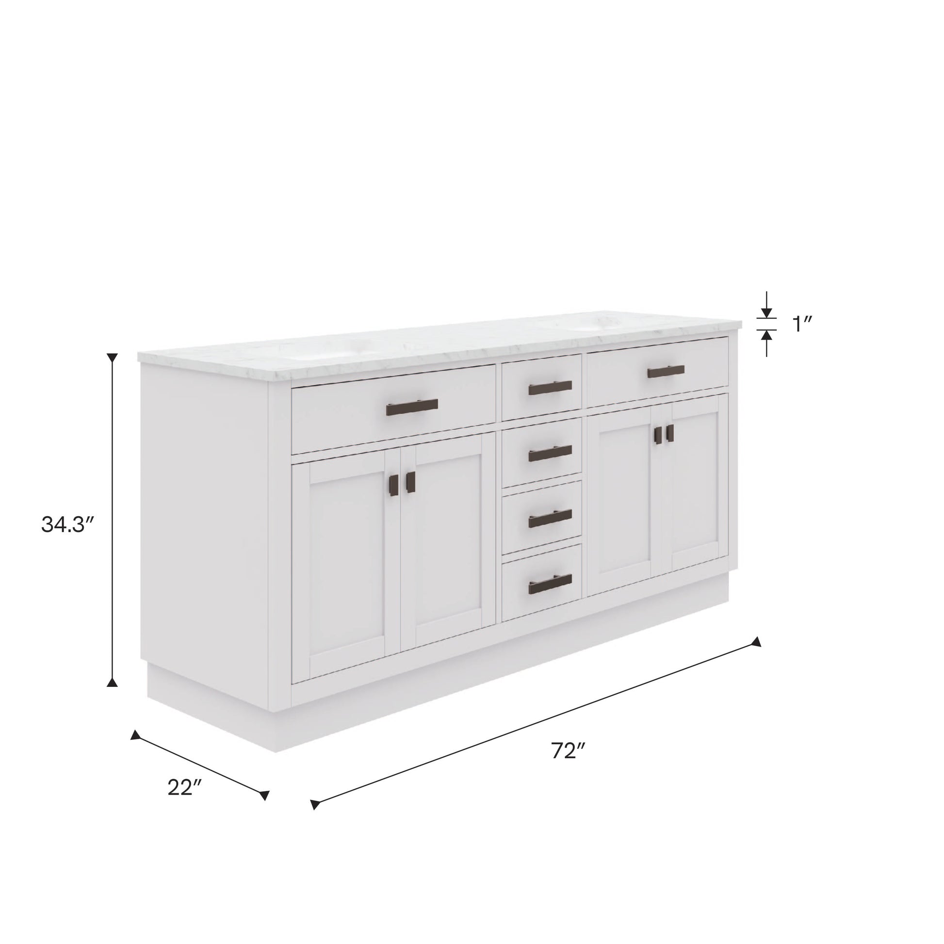 Hartford 72 In. Bath Vanity in White with Marble Vanity Top with White Basin | Water Creation