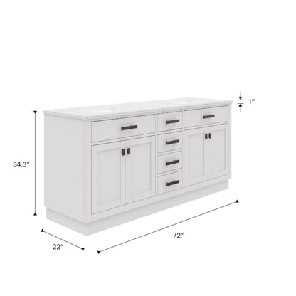 Hartford 72 In. Bath Vanity in White with Marble Vanity Top with White Basin | Water Creation