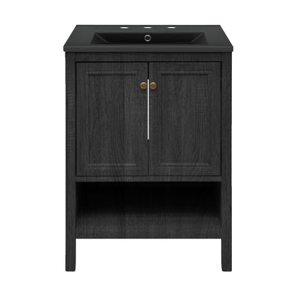 Swiss Madison, Chateau 24" Freestanding Bathroom Vanity in Black Oak with Black 3-Hole Widespread Sink Top