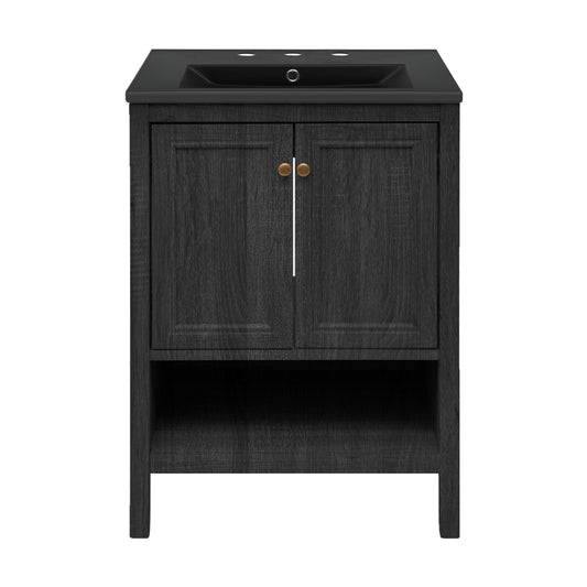 Swiss Madison, Chateau 24" Freestanding Bathroom Vanity in Black Oak with Black 3-Hole Widespread Sink Top