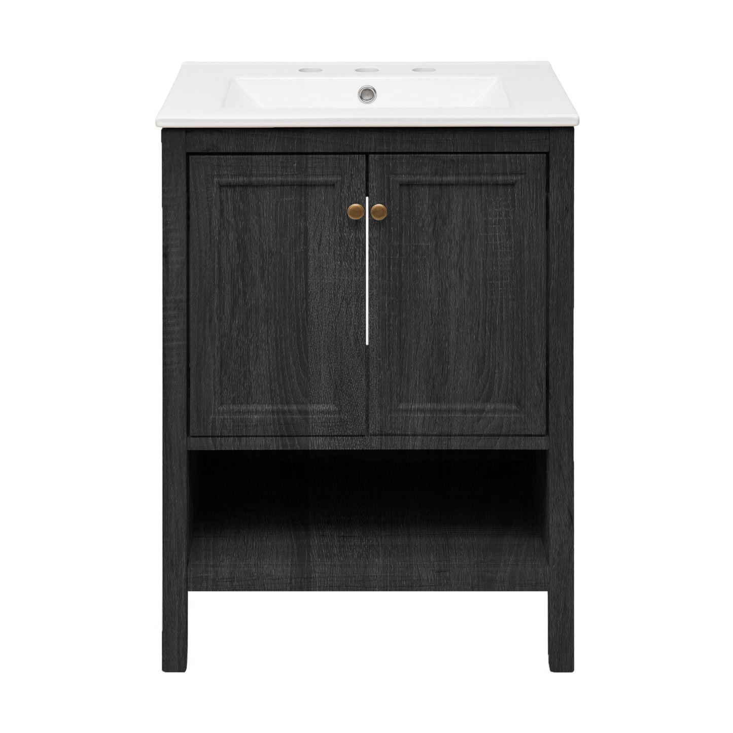 Swiss Madison, Chateau 24" Freestanding Bathroom Vanity in Black Oak with 3-Hole Widespread Sink Top