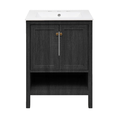 Swiss Madison, Chateau 24" Freestanding Bathroom Vanity in Black Oak with 3-Hole Widespread Sink Top