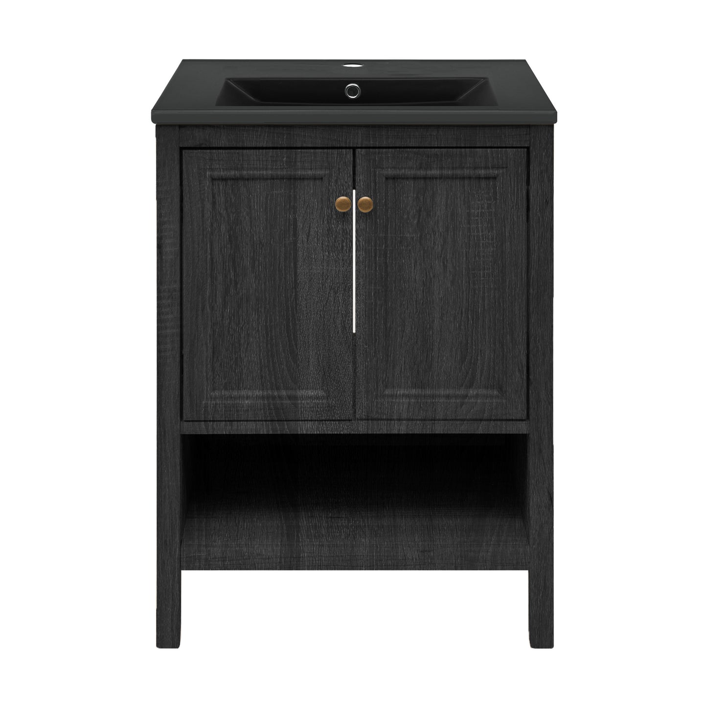 Swiss Madison, Chateau 24" Freestanding Bathroom Vanity in Black Oak with Black Sink Top