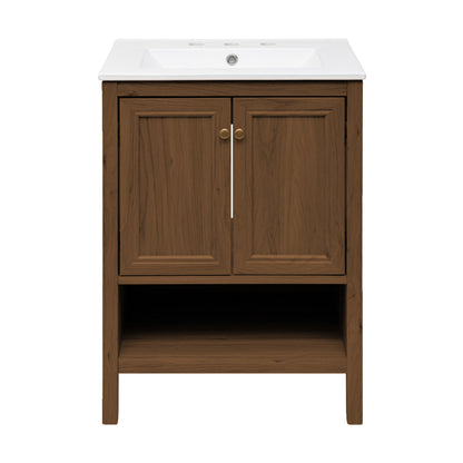 Swiss Madison, Chateau 24" Freestanding Bathroom Vanity in Brown Oak with 3-Hole Widespread Sink Top