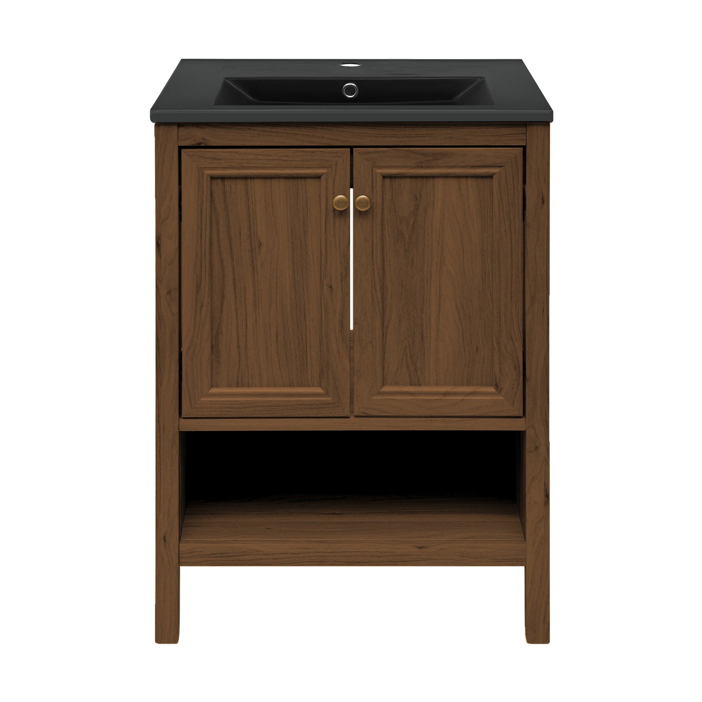 Swiss Madison, Chateau 24" Freestanding Bathroom Vanity in Brown Oak with Black Sink Top