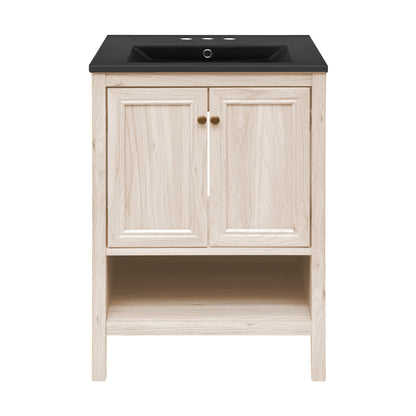 Swiss Madison, Chateau 24" Freestanding Bathroom Vanity in White Oak with Black 3-Hole Centerset Sink Top