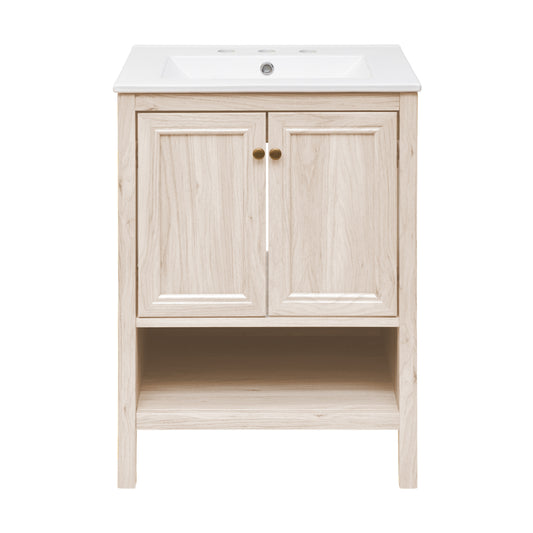 Swiss Madison, Chateau 24" Freestanding Bathroom Vanity in White Oak with 3-Hole Widespread Sink Top