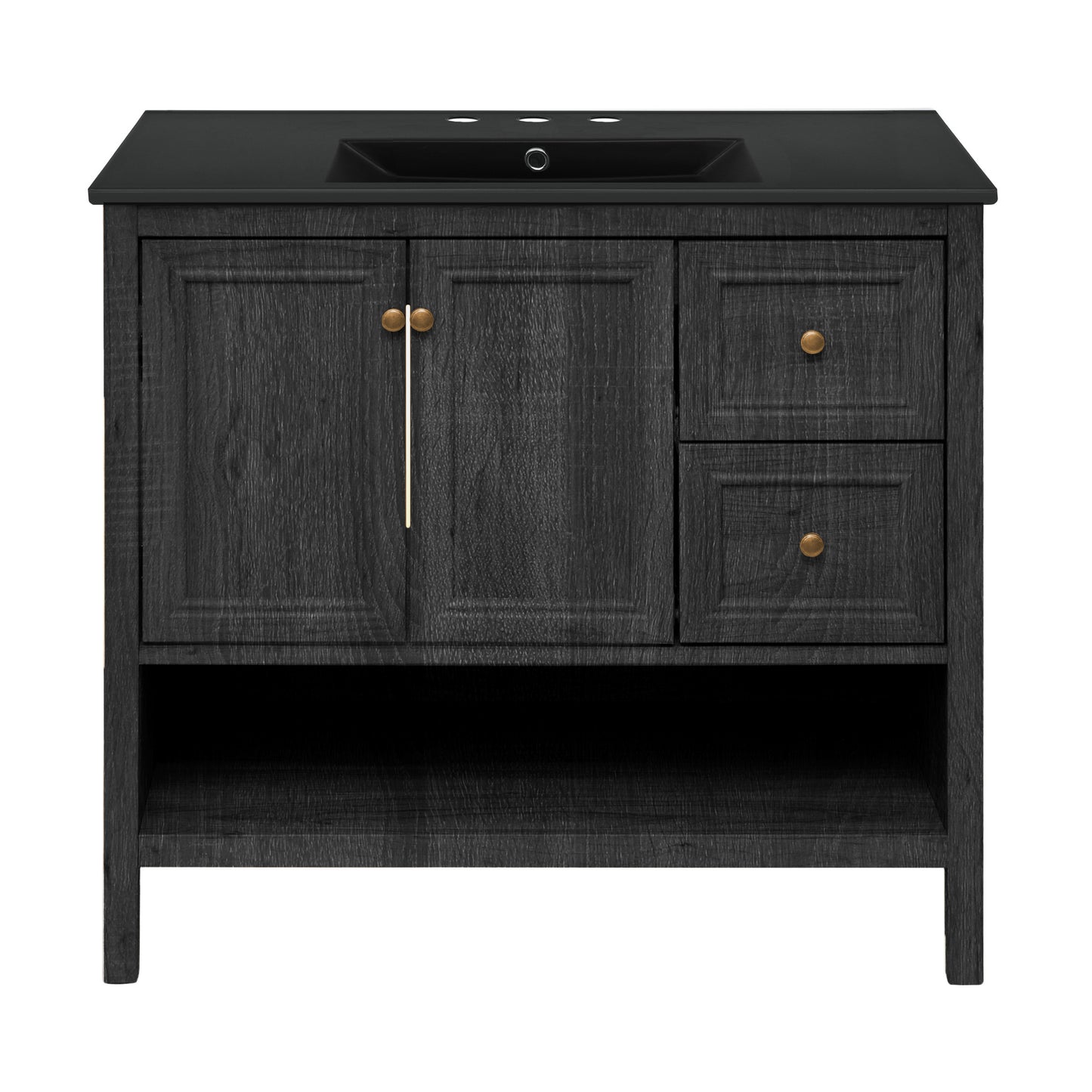 Swiss Madison, Chateau 36" Freestanding Bathroom Vanity in Black Oak with Black 3-Hole Widespread Sink Top