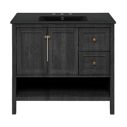 Swiss Madison, Chateau 36" Freestanding Bathroom Vanity in Black Oak with Black 3-Hole Widespread Sink Top