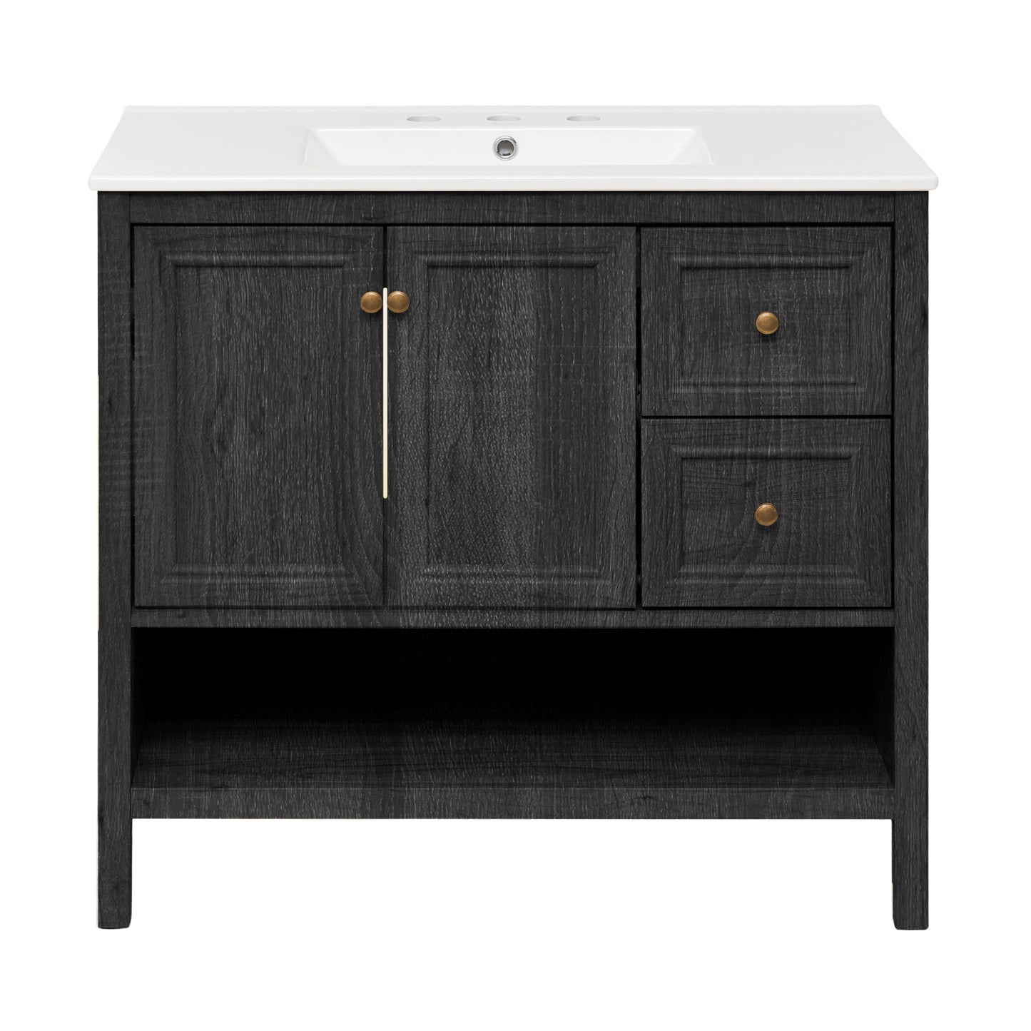 Swiss Madison, Chateau 36" Freestanding Bathroom Vanity in Black Oak with 3-Hole Widespread Sink Top