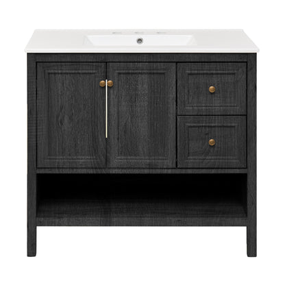 Swiss Madison, Chateau 36" Freestanding Bathroom Vanity in Black Oak with 3-Hole Widespread Sink Top