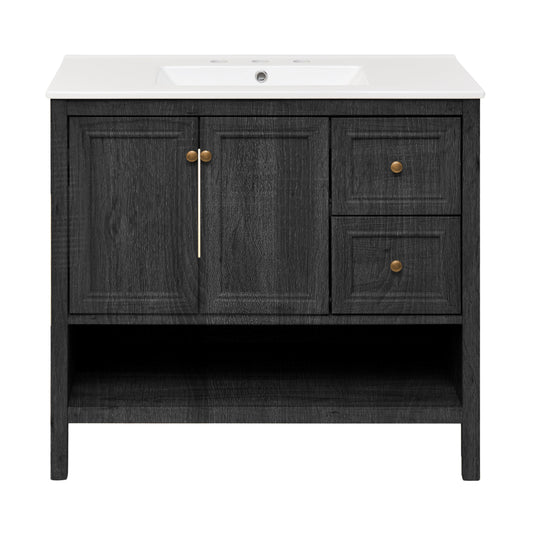 Swiss Madison, Chateau 36" Freestanding Bathroom Vanity in Black Oak with 3-Hole Widespread Sink Top