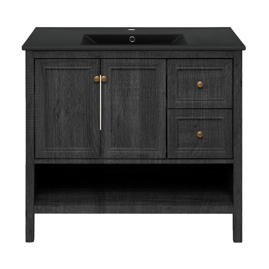 Swiss Madison, Chateau 36" Freestanding Bathroom Vanity in Black Oak with Black Sink Top
