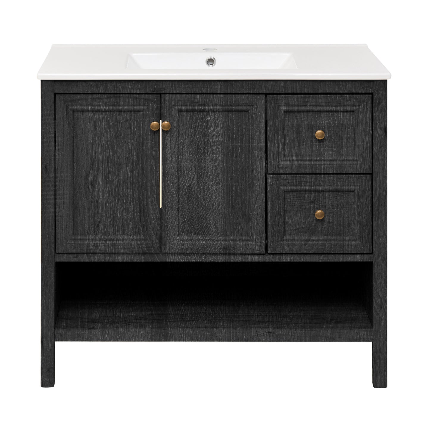 Swiss Madison, Chateau 36" Freestanding Bathroom Vanity in Black Oak with Sink Top